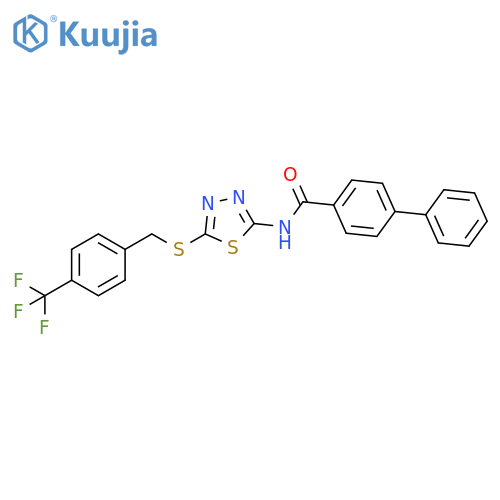 N-5-({4-(trifluoromethyl)phenylmethyl}sulfanyl)-1,3,4-thiadiazol-2-yl-1,1'-biphenyl-4-carboxamide structure