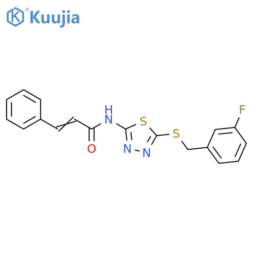 (2E)-N-(5-{(3-fluorophenyl)methylsulfanyl}-1,3,4-thiadiazol-2-yl)-3-phenylprop-2-enamide structure