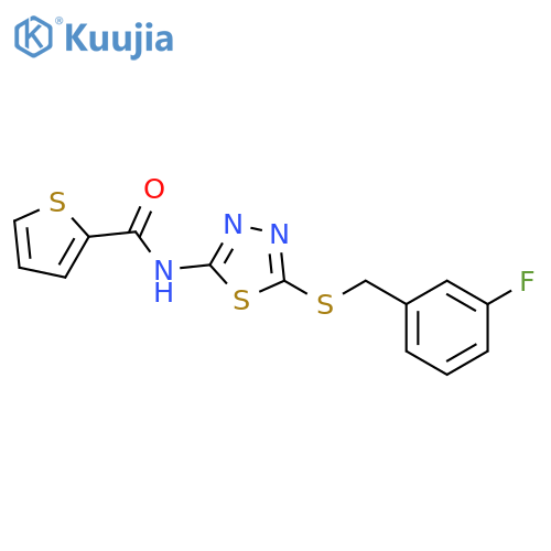 N-(5-{[(3-fluorophenyl)methyl]sulfanyl}-1,3,4-thiadiazol-2-yl)thiophene-2-carboxamide structure