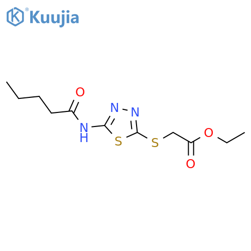 ethyl 2-(5-pentanamido-1,3,4-thiadiazol-2-yl)sulfanylacetate structure