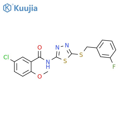 5-chloro-N-(5-{(3-fluorophenyl)methylsulfanyl}-1,3,4-thiadiazol-2-yl)-2-methoxybenzamide structure