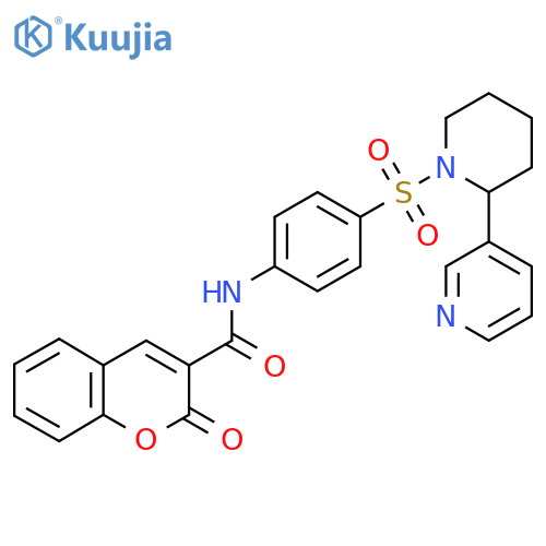 2-oxo-N-(4-{2-(pyridin-3-yl)piperidin-1-ylsulfonyl}phenyl)-2H-chromene-3-carboxamide structure