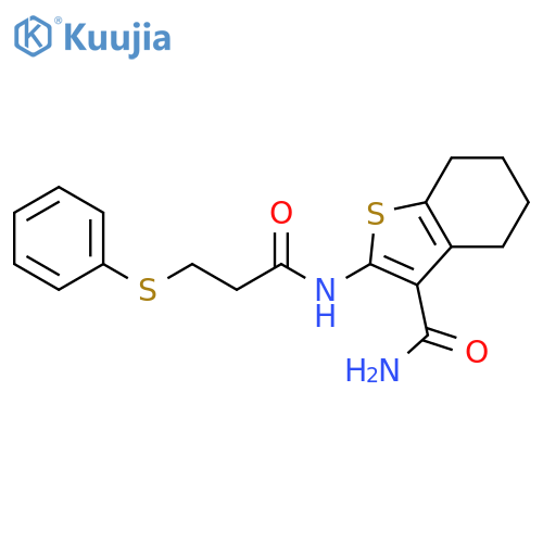 2-3-(phenylsulfanyl)propanamido-4,5,6,7-tetrahydro-1-benzothiophene-3-carboxamide structure