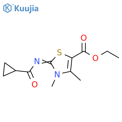 ethyl (2Z)-2-(cyclopropanecarbonylimino)-3,4-dimethyl-2,3-dihydro-1,3-thiazole-5-carboxylate structure