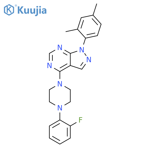 1-1-(2,4-dimethylphenyl)-1H-pyrazolo3,4-dpyrimidin-4-yl-4-(2-fluorophenyl)piperazine structure