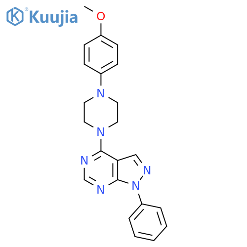 1-(4-methoxyphenyl)-4-{1-phenyl-1H-pyrazolo3,4-dpyrimidin-4-yl}piperazine structure