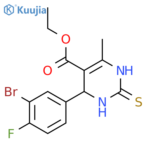 ethyl 4-(3-bromo-4-fluorophenyl)-6-methyl-2-sulfanylidene-1,2,3,4-tetrahydropyrimidine-5-carboxylate structure
