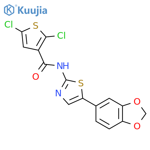 N-5-(2H-1,3-benzodioxol-5-yl)-1,3-thiazol-2-yl-2,5-dichlorothiophene-3-carboxamide structure