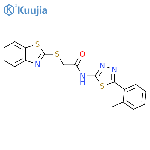 2-(1,3-benzothiazol-2-ylsulfanyl)-N-5-(2-methylphenyl)-1,3,4-thiadiazol-2-ylacetamide structure
