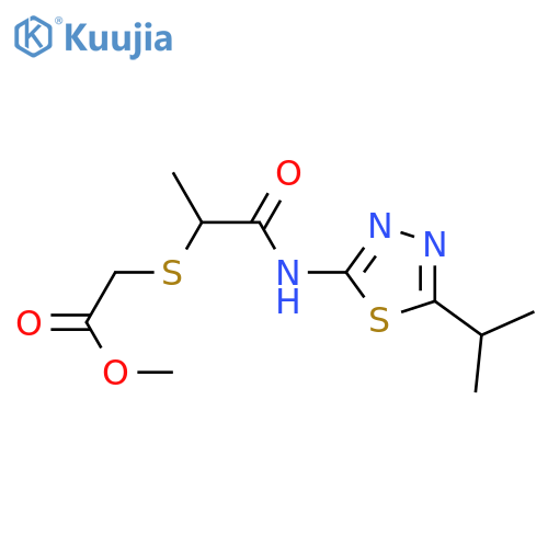 methyl 2-(1-{5-(propan-2-yl)-1,3,4-thiadiazol-2-ylcarbamoyl}ethyl)sulfanylacetate structure