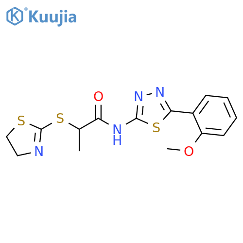 2-(4,5-dihydro-1,3-thiazol-2-ylsulfanyl)-N-5-(2-methoxyphenyl)-1,3,4-thiadiazol-2-ylpropanamide structure