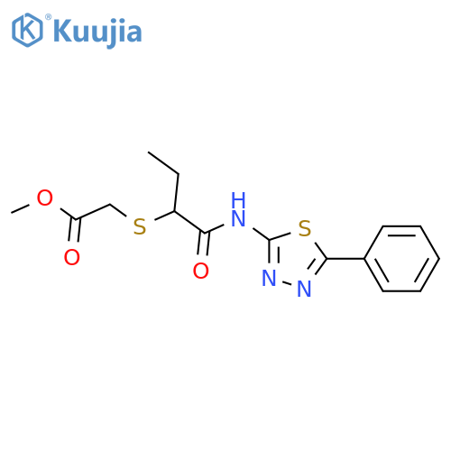 methyl 2-({1-(5-phenyl-1,3,4-thiadiazol-2-yl)carbamoylpropyl}sulfanyl)acetate structure