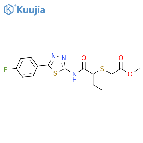 methyl 2-(1-{5-(4-fluorophenyl)-1,3,4-thiadiazol-2-ylcarbamoyl}propyl)sulfanylacetate structure