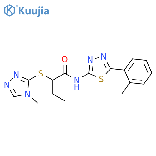 2-[(4-methyl-4H-1,2,4-triazol-3-yl)sulfanyl]-N-[5-(2-methylphenyl)-1,3,4-thiadiazol-2-yl]butanamide structure