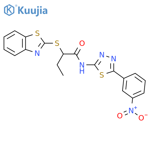 2-(1,3-benzothiazol-2-ylsulfanyl)-N-5-(3-nitrophenyl)-1,3,4-thiadiazol-2-ylbutanamide structure