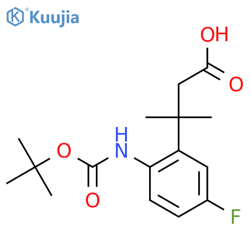 3-(2-{(tert-butoxy)carbonylamino}-5-fluorophenyl)-3-methylbutanoic acid structure