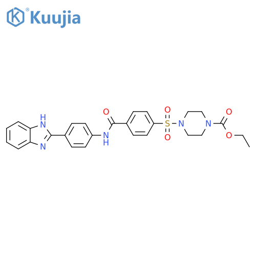 ethyl 4-(4-{4-(1H-1,3-benzodiazol-2-yl)phenylcarbamoyl}benzenesulfonyl)piperazine-1-carboxylate structure