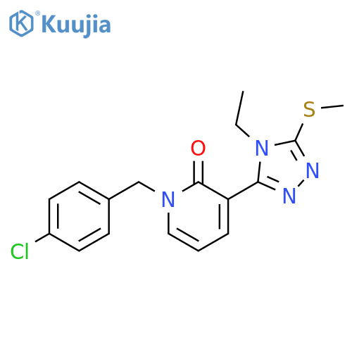 1-[(4-chlorophenyl)methyl]-3-[4-ethyl-5-(methylsulfanyl)-4H-1,2,4-triazol-3-yl]-1,2-dihydropyridin-2-one structure