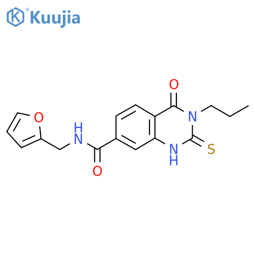 N-(furan-2-yl)methyl-4-oxo-3-propyl-2-sulfanylidene-1,2,3,4-tetrahydroquinazoline-7-carboxamide structure