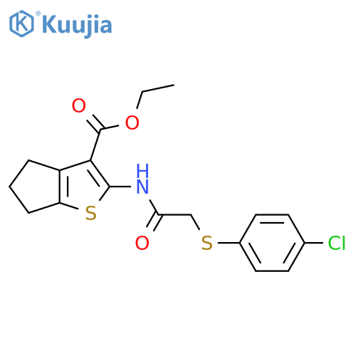 ethyl 2-{2-(4-chlorophenyl)sulfanylacetamido}-4H,5H,6H-cyclopentabthiophene-3-carboxylate structure
