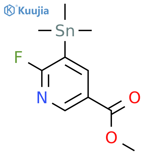 3-Pyridinecarboxylic acid, 6-fluoro-5-(trimethylstannyl)-, methyl ester structure
