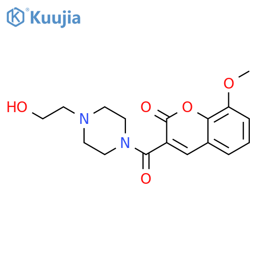 3-4-(2-hydroxyethyl)piperazine-1-carbonyl-8-methoxy-2H-chromen-2-one structure