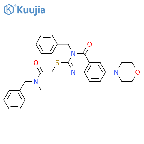 N-benzyl-2-{3-benzyl-6-(morpholin-4-yl)-4-oxo-3,4-dihydroquinazolin-2-ylsulfanyl}-N-methylacetamide structure