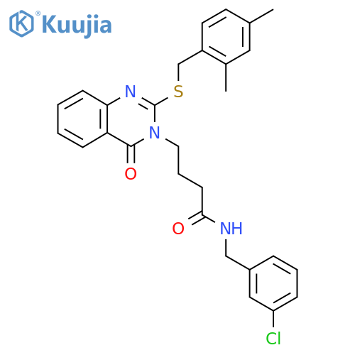 N-(3-chlorophenyl)methyl-4-(2-{(2,4-dimethylphenyl)methylsulfanyl}-4-oxo-3,4-dihydroquinazolin-3-yl)butanamide structure