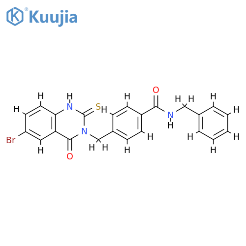 N-benzyl-4-(6-bromo-4-oxo-2-sulfanylidene-1,2,3,4-tetrahydroquinazolin-3-yl)methylbenzamide structure