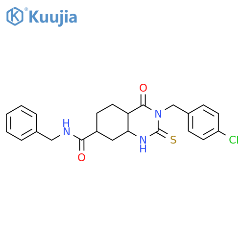 N-benzyl-3-(4-chlorophenyl)methyl-4-oxo-2-sulfanylidene-1,2,3,4-tetrahydroquinazoline-7-carboxamide structure