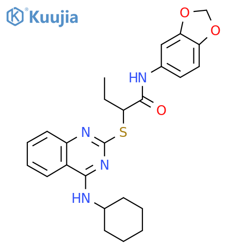 N-(2H-1,3-benzodioxol-5-yl)-2-{4-(cyclohexylamino)quinazolin-2-ylsulfanyl}butanamide structure