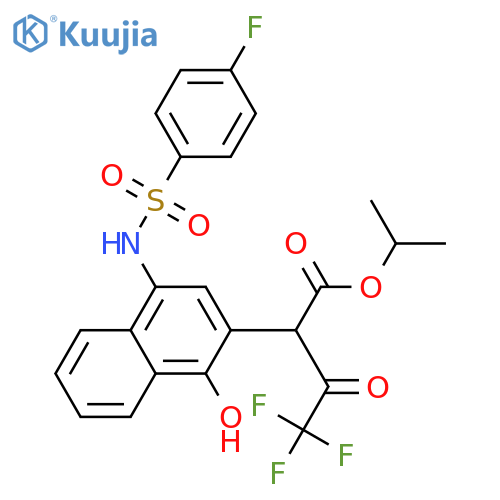 propan-2-yl 4,4,4-trifluoro-2-4-(4-fluorobenzenesulfonamido)-1-hydroxynaphthalen-2-yl-3-oxobutanoate structure
