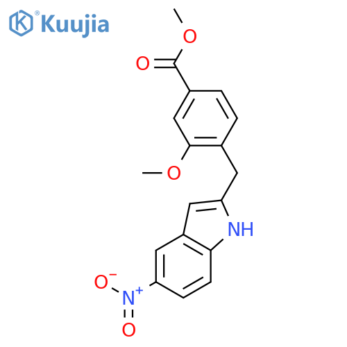 Benzoic acid, 3-methoxy-4-[(5-nitro-1H-indol-2-yl)methyl]-, methyl ester structure