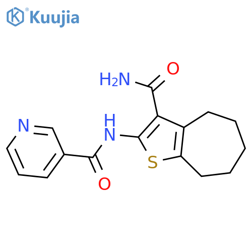 <br>N-(3-carbamoyl-5,6,7,8-tetrahydro-4H-cyclohepta[b]thiophen-2-yl)pyridine-3- carboxamide structure