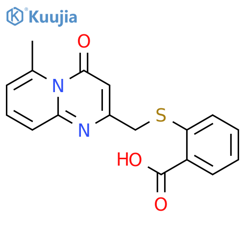 2-[({6-methyl-4-oxo-4H-pyrido[1,2-a]pyrimidin-2-yl}methyl)sulfanyl]benzoic acid structure