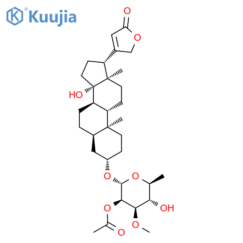 (3beta,5beta)-3-[(2-O-acetyl-6-deoxy-3-O-methyl-alpha-L-mannopyranosyl)oxy]-14-hydroxycard-20(22)-enolide structure