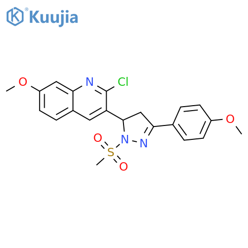 2-chloro-3-1-methanesulfonyl-3-(4-methoxyphenyl)-4,5-dihydro-1H-pyrazol-5-yl-7-methoxyquinoline structure
