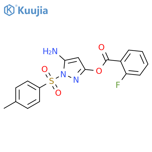 5-amino-1-(4-methylbenzenesulfonyl)-1H-pyrazol-3-yl 2-fluorobenzoate structure