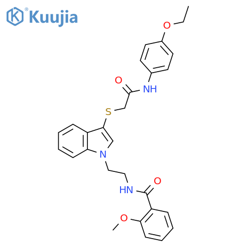 N-{2-3-({(4-ethoxyphenyl)carbamoylmethyl}sulfanyl)-1H-indol-1-ylethyl}-2-methoxybenzamide structure