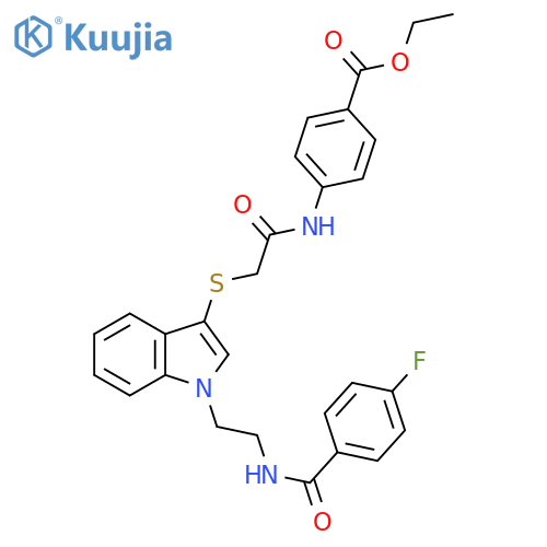 ethyl 4-{2-(1-{2-(4-fluorophenyl)formamidoethyl}-1H-indol-3-yl)sulfanylacetamido}benzoate structure