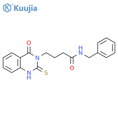 N-benzyl-4-(4-oxo-2-sulfanylidene-1,2,3,4-tetrahydroquinazolin-3-yl)butanamide structure