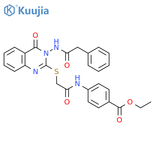 ethyl 4-(2-{4-oxo-3-(2-phenylacetamido)-3,4-dihydroquinazolin-2-ylsulfanyl}acetamido)benzoate structure