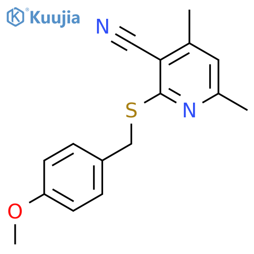 2-{(4-methoxyphenyl)methylsulfanyl}-4,6-dimethylpyridine-3-carbonitrile structure