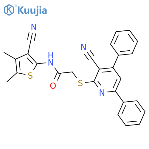<br>N-(3-Cyano-4,5-dimethyl-thiophen-2-yl)-2-(3-cyano-4,6-diphenyl-pyridin-2-yl sulfanyl)-acetamide structure