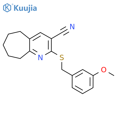 2-[(3-methoxybenzyl)sulfanyl]-6,7,8,9-tetrahydro-5H-cyclohepta[b]pyridine-3-carbonitrile structure