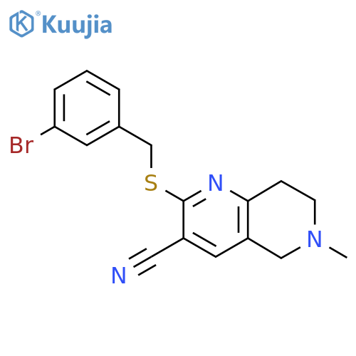 2-{[(3-bromophenyl)methyl]sulfanyl}-6-methyl-5,6,7,8-tetrahydro-1,6-naphthyridine-3-carbonitrile structure