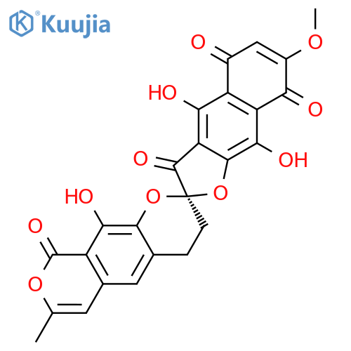 SPIRO[BENZO[1,2-B:5,4-C']DIPYRAN-2(9H),2'(3'H)-NAPHTHO[2,3-B]FURAN]-3',5',8',9-TETRONE, 3,4-DIHYDRO-4',9',10-TRIHYDROXY-7'-METHOXY-7-METHYL-, (2R)- structure