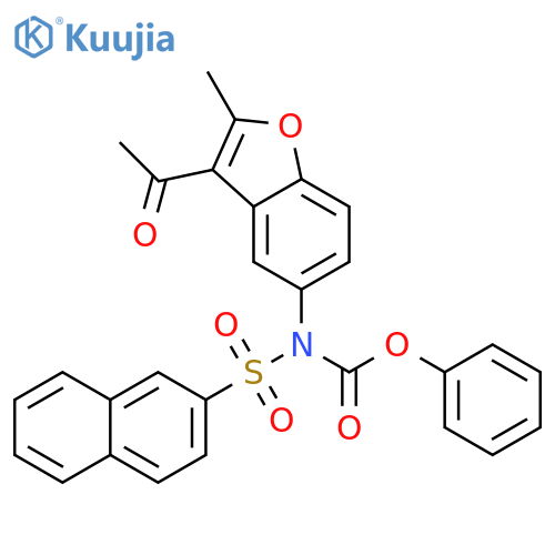phenyl N-(3-acetyl-2-methyl-1-benzofuran-5-yl)-N-(naphthalene-2-sulfonyl)carbamate structure