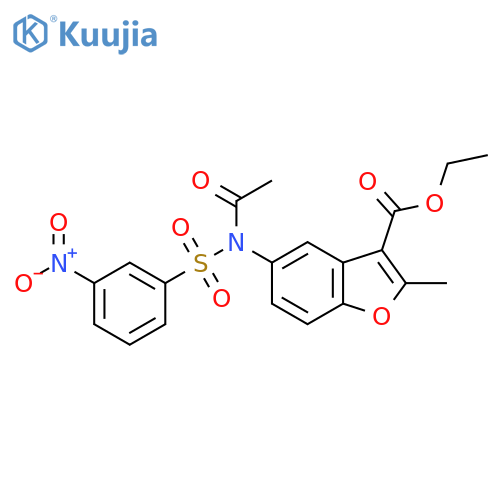ethyl 2-methyl-5-N-(3-nitrobenzenesulfonyl)acetamido-1-benzofuran-3-carboxylate structure