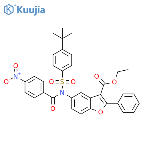 ethyl 5-[N-(4-tert-butylbenzenesulfonyl)4-nitrobenzamido]-2-phenyl-1-benzofuran-3-carboxylate structure